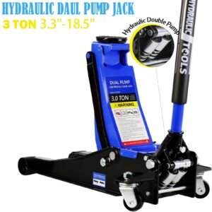 seizeen floor jack 3 ton, low profile jack quick lift pump 3.3″ 18.5″, hydraulic trolley jack with 45″ extended handle and rubber saddle, heavy duty steel car jack lift, 6600lbs