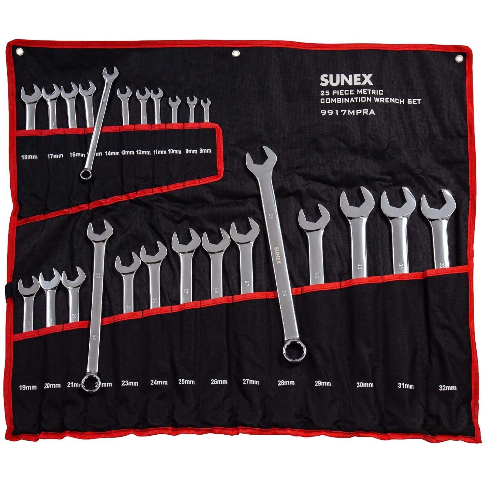 sunex 9917mpr fully polished v groove combination metric wrench set, 25 piece