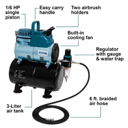 master airbrush model tc 40t – cool runner professional high performance single piston airbrush air compressor with 3 liter air tank, 2 holders, regulator, gauge, water trap filter & air hose master airbrush model tc 40t – cool runner professional high performance single piston airbrush air compressor with 3 liter air tank, 2 holders, regulator, gauge, water trap filter & air hose