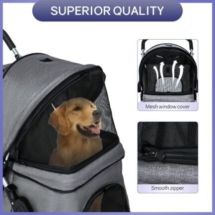 niamvelo 4 wheels dog stroller foldable pet stroller dog cat jogger stroller folding lightweight travel stroller with cup holders& storage basket for small medium dogs, grey niamvelo 4 wheels dog stroller foldable pet stroller dog cat jogger stroller folding lightweight travel stroller with cup holders& storage basket for small medium dogs, grey