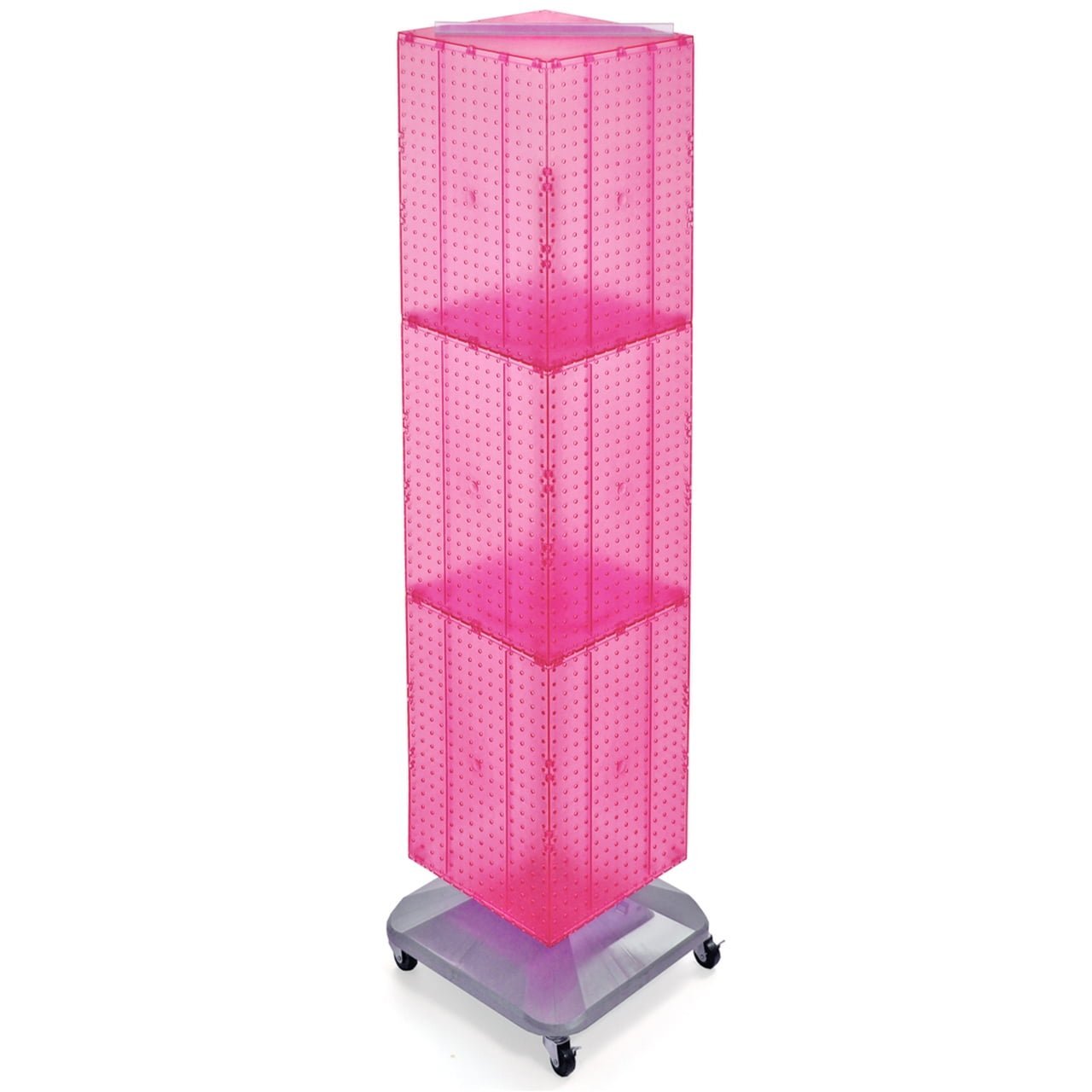 azar displays 701465 pnk pink four sided pegboard tower floor display on revolving wheeled base. spinner rack stand. panel size: 14″w x 60″h azar displays 701465 pnk pink four sided pegboard tower floor display on revolving wheeled base. spinner rack stand. panel size: 14″w x 60″h