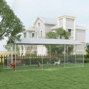 pawhut 19.7′ x 7.5′ x 7.5′ outdoor dog kennel w/ waterproof roof