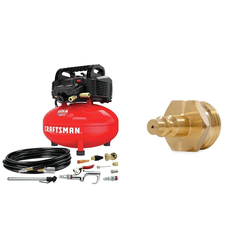 craftsman 6 gallon 150 psi oil free pancake air compressor and accessories + camco blow out plug