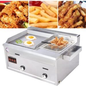 commercial deep fryer with griddle, large capacity countertop propane gas deep fryer 2 burner stainless steel countertop oil fryer with basket & lid for commercial & home