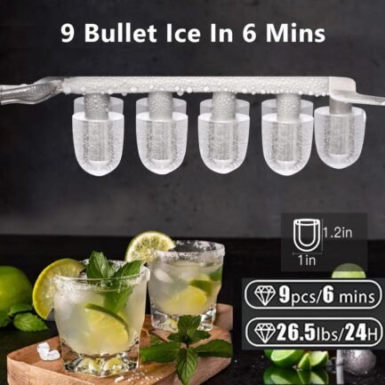 bullet ice maker countertop with handle,9 bullet ice cubes ready in 6 mins,26lbs/24h, self cleaning portable ice machine with basket and scoop, for home/kitchen/camping/rv bullet ice maker countertop with handle,9 bullet ice cubes ready in 6 mins,26lbs/24h, self cleaning portable ice machine with basket and scoop, for home/kitchen/camping/rv