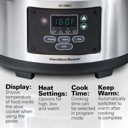 hamilton beach portable 6 quart set and forget digital programmable slow cooker with lid lock, temperature probe, stainless steel hamilton beach portable 6 quart set and forget digital programmable slow cooker with lid lock, temperature probe, stainless steel