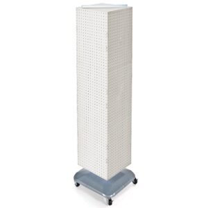 azar displays 701465 wht white four sided pegboard tower floor display on revolving wheeled base. spinner rack stand. panel size: 14″w x 60″h