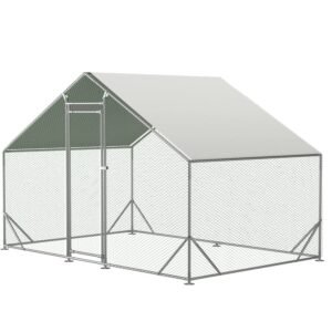 spacious large galvanized metal chicken coop with waterproof and anti ultraviolet cover walk in chicken run and hen pen cage for rabbits and ducks outdoor wire poultry cages (10‘ l x 6.