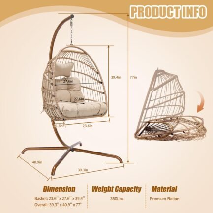 nicesoulu00ae swing egg chair with stand indoor outdoor wicker rattan patio basket hanging chair with uv resistant cushions 350lbs capaticy for bedroom balcony patio (cream) nicesoulu00ae swing egg chair with stand indoor outdoor wicker rattan patio basket hanging chair with uv resistant cushions 350lbs capaticy for bedroom balcony patio (cream)
