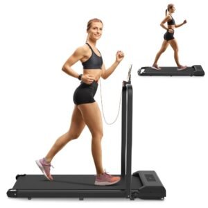 bigzzia 2 in 1 under desk treadmill, 2.5hp no installation portable handrail treadmills running machine, 6.25mph, treadmill with led display and wireless remote control for home/office, 265 lb