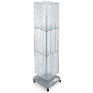 azar displays 701465 clr clear four sided pegboard tower floor display on revolving wheeled base. spinner rack stand. panel size: 14″w x 60″h