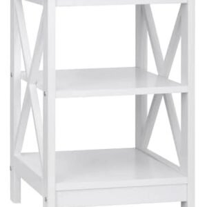 asdrfyu 3 tier end/side/sofa/table with shelves wooden x design nightstand for small space living room bedroom office bathroom white