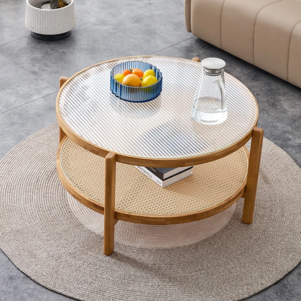 glass top imitation rattan side table – modern minimalist white solid wood coffee table glass top imitation rattan side table – modern minimalist white solid wood coffee table
