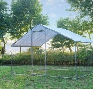 phonjoroo large walk in metal chicken coop poultry cage hen house chicken house for farm up to 12 chickens 10’ l x 6.6’ w x 6.6’ h w/chicken run cover for farm home use (79.2” h x 79.2” w x 120” d)