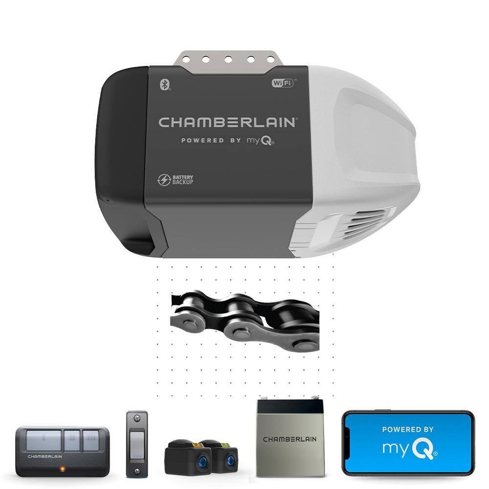 chamberlain c2212t 1/2 hp smart chain drive garage door opener with battery backup chamberlain c2212t 1/2 hp smart chain drive garage door opener with battery backup