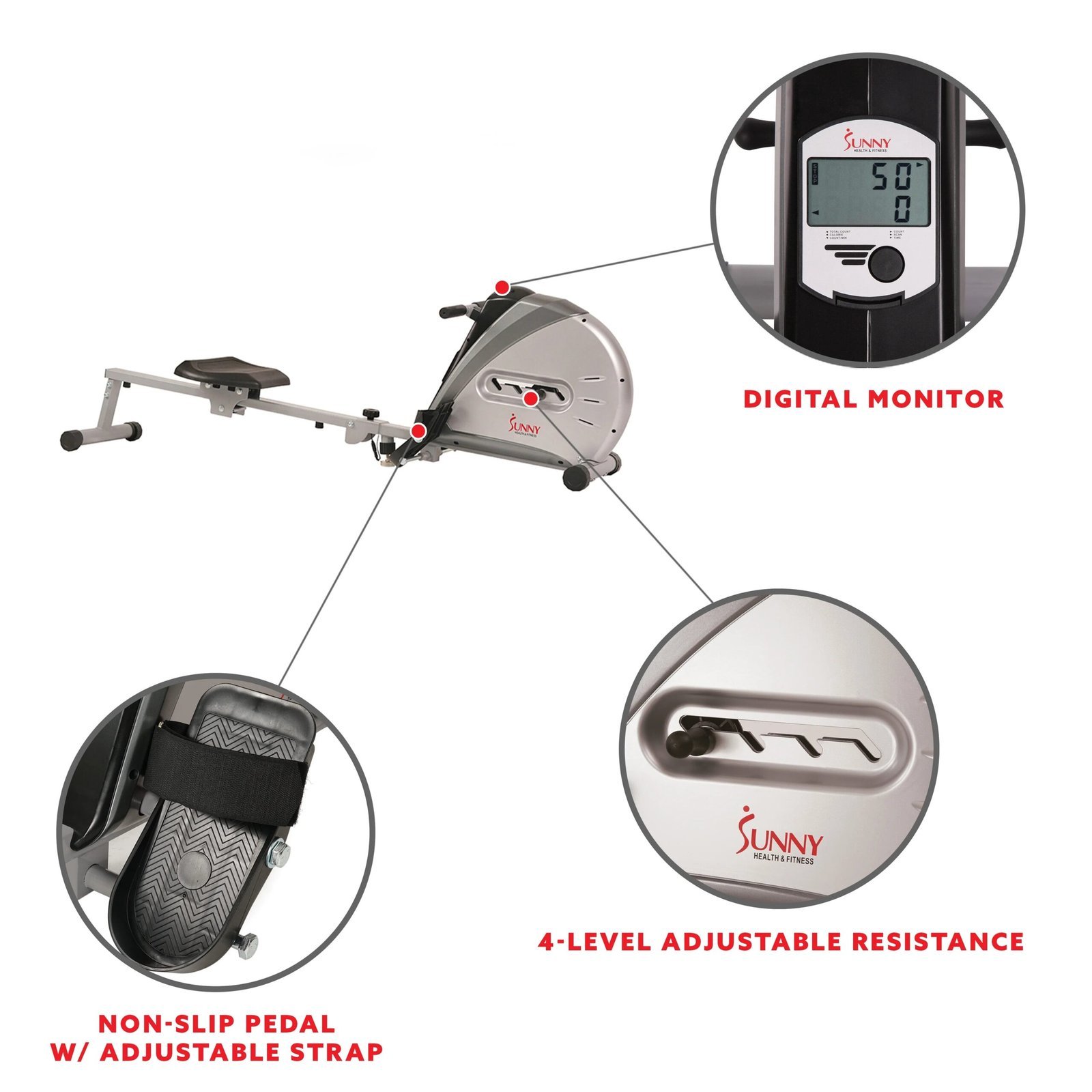 sunny health & fitness elastic cord rowing machine rower with lcd monitor for full body gym workouts at home exercise, sf rw5606 sunny health & fitness elastic cord rowing machine rower with lcd monitor for full body gym workouts at home exercise, sf rw5606