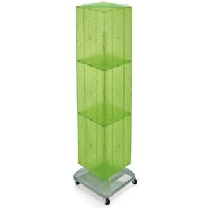 azar displays 701465 gre green four sided pegboard tower floor display on revolving wheeled base. spinner rack stand. panel size: 14″w x 60″h
