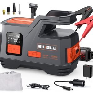biuble car jump starter with air compressor, 4500a peak 26800mah 12v auto with 150psi tire inflator(up to all gas or 10.0l diesel engine)