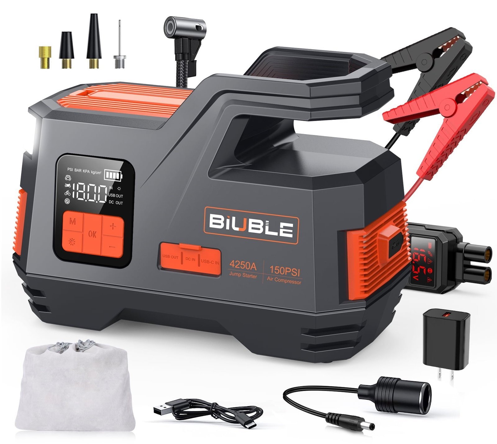 biuble car jump starter with air compressor, 4500a peak 26800mah 12v auto with 150psi tire inflator(up to all gas or 10.0l diesel engine) biuble car jump starter with air compressor, 4500a peak 26800mah 12v auto with 150psi tire inflator(up to all gas or 10.0l diesel engine)