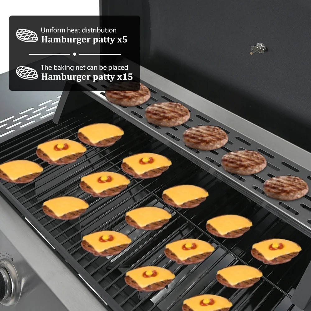 segmart 4 burner bbq propane gas grill, stainless steel 34,200 btu patio garden barbecue grill with two foldable shelves & thermometer, perfect for camping, outdoor cooking segmart 4 burner bbq propane gas grill, stainless steel 34,200 btu patio garden barbecue grill with two foldable shelves & thermometer, perfect for camping, outdoor cooking