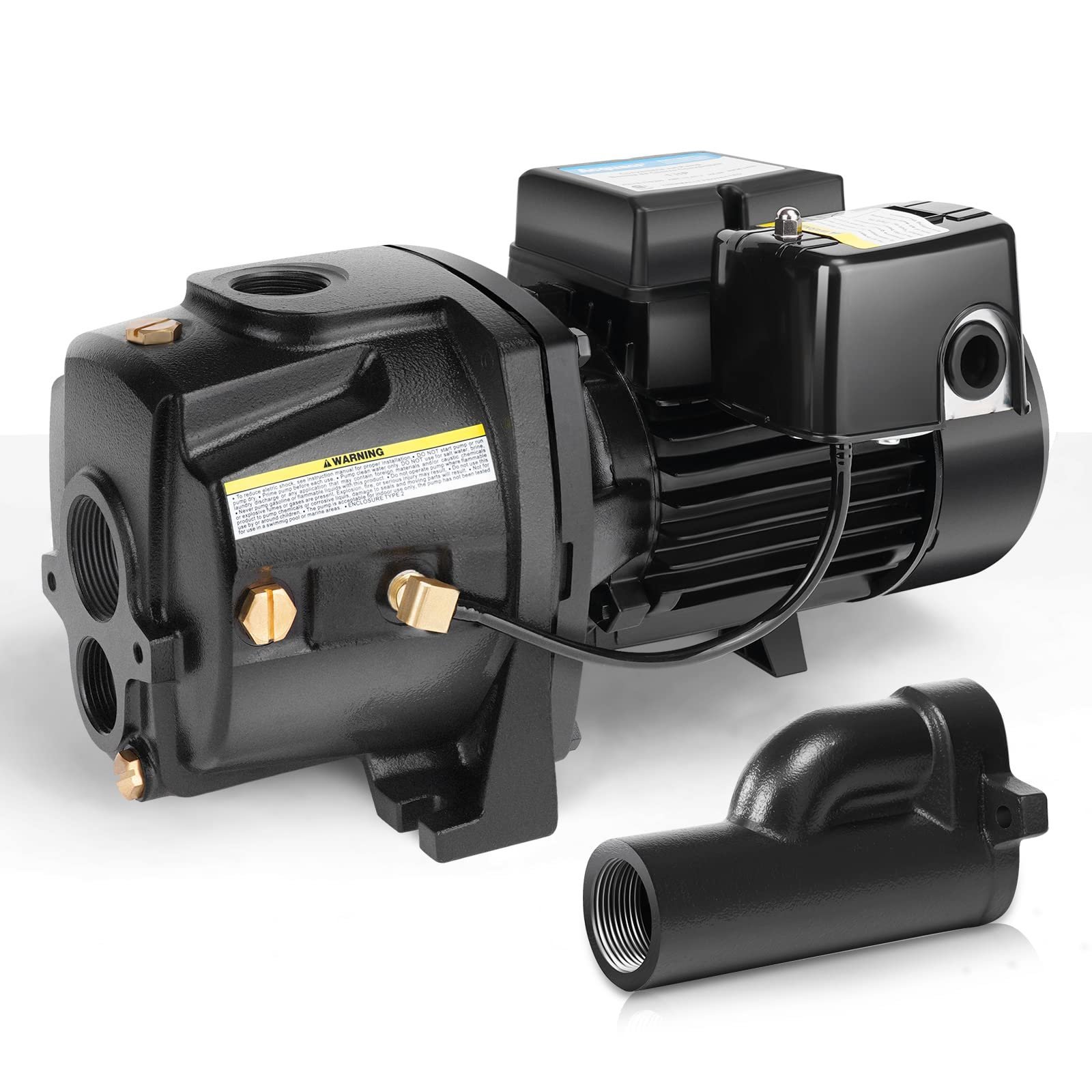 acquaer 1hp shallow/deep well jet pump, cast iron convertible pump with ejector kit, well depth up to 25ft or 90ft, 115v/230v dual voltage, automatic pressure switch acquaer 1hp shallow/deep well jet pump, cast iron convertible pump with ejector kit, well depth up to 25ft or 90ft, 115v/230v dual voltage, automatic pressure switch