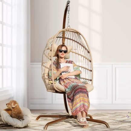 nicesoulu00ae swing egg chair with stand indoor outdoor wicker rattan patio basket hanging chair with uv resistant cushions 350lbs capaticy for bedroom balcony patio (cream) nicesoulu00ae swing egg chair with stand indoor outdoor wicker rattan patio basket hanging chair with uv resistant cushions 350lbs capaticy for bedroom balcony patio (cream)