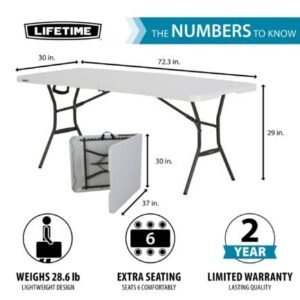 lifetime 6 ft. rectangle commercial fold in half table – white