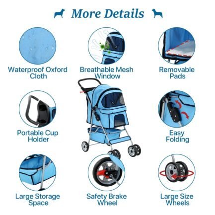 dkelincs 4 wheels pet stroller folding dog cat stroller travel carrier with cup holder & storage basket, blue dkelincs 4 wheels pet stroller folding dog cat stroller travel carrier with cup holder & storage basket, blue
