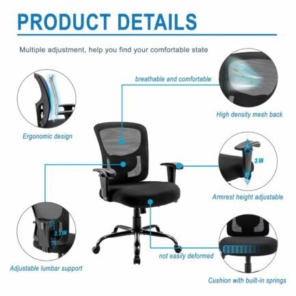 bigroof mesh office chair, ergonomic computer chair with flip up arms and lumbar support, height adjustable home office desk chairs, black bigroof mesh office chair, ergonomic computer chair with flip up arms and lumbar support, height adjustable home office desk chairs, black