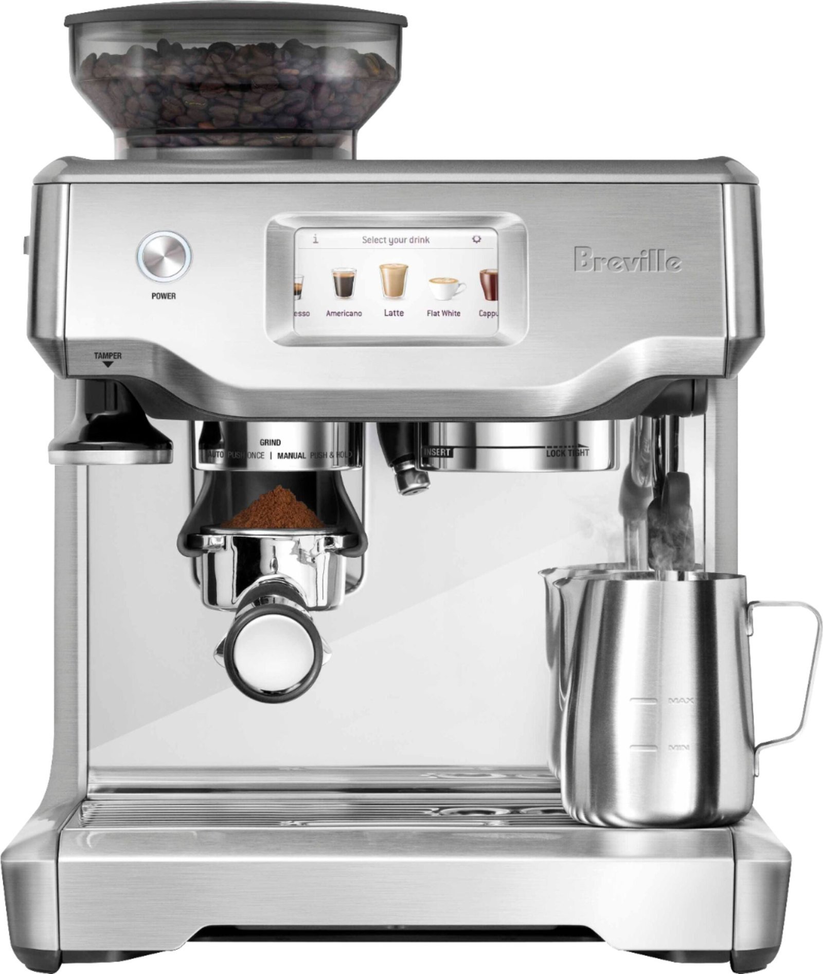 breville – the barista touch espresso machine with 15 bars of pressure, milk frother and intergrated grinder – stainless steel breville – the barista touch espresso machine with 15 bars of pressure, milk frother and intergrated grinder – stainless steel