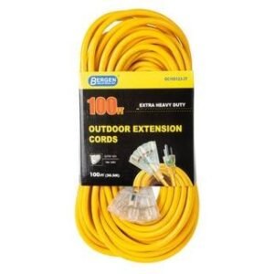 bergen industries 100 ft. 123 sjtw 15 amp125 volt outdoor triple tap extension cord yellow oc1001233t