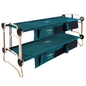 disc o bed large cam o bunk benchable double cot with storage organizers, green