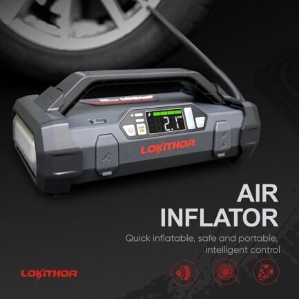 lokithor jump starter 2000amp 20000mah 12v car battery booster pack for upto 8l gas or 6l diesel, 150 psi air compressor with damping technology,portable power bank with handle bar and emergency light lokithor jump starter 2000amp 20000mah 12v car battery booster pack for upto 8l gas or 6l diesel, 150 psi air compressor with damping technology,portable power bank with handle bar and emergency light