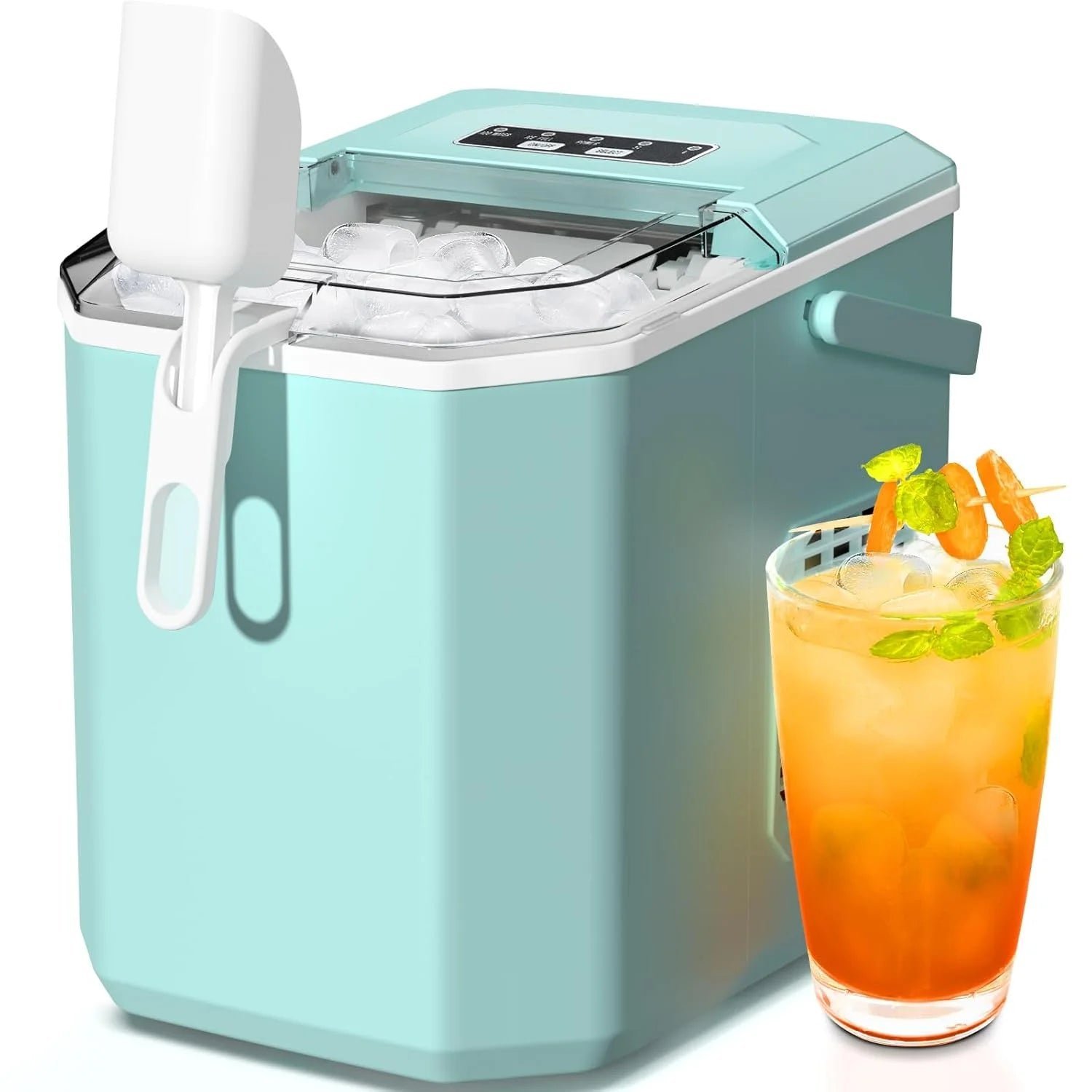 countertop ice maker,portable ice machine with carry handle,self cleaning,basket and scoop,9 cubes in 6 mins,26.5lbs/24hrs,2 sizes of bullet ice,for home,kitchen,party,grey countertop ice maker,portable ice machine with carry handle,self cleaning,basket and scoop,9 cubes in 6 mins,26.5lbs/24hrs,2 sizes of bullet ice,for home,kitchen,party,grey