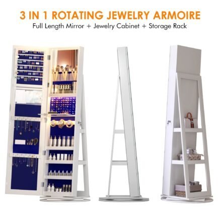 lvsomt 360° rotating led jewelry armoire with full length mirror, jewelry cabinet large standing lockable mirror jewelry organizer with inner makeup mirror & soft velvet for living room bedroom lvsomt 360° rotating led jewelry armoire with full length mirror, jewelry cabinet large standing lockable mirror jewelry organizer with inner makeup mirror & soft velvet for living room bedroom