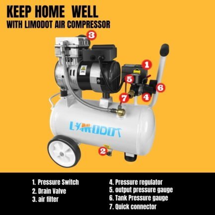limodot quiet air compressor portable, 70 db, silent and electric for car and bike tires, nail gun, and pneumatic tools, garage, shop, or mechanic accessories, 115v limodot quiet air compressor portable, 70 db, silent and electric for car and bike tires, nail gun, and pneumatic tools, garage, shop, or mechanic accessories, 115v