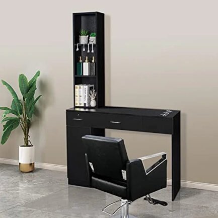 omysalon barber station wall mount salon hair styling beauty spa equipment w/ 2 drawers, 1 storage cabinet, 3 open shelves (black) omysalon barber station wall mount salon hair styling beauty spa equipment w/ 2 drawers, 1 storage cabinet, 3 open shelves (black)