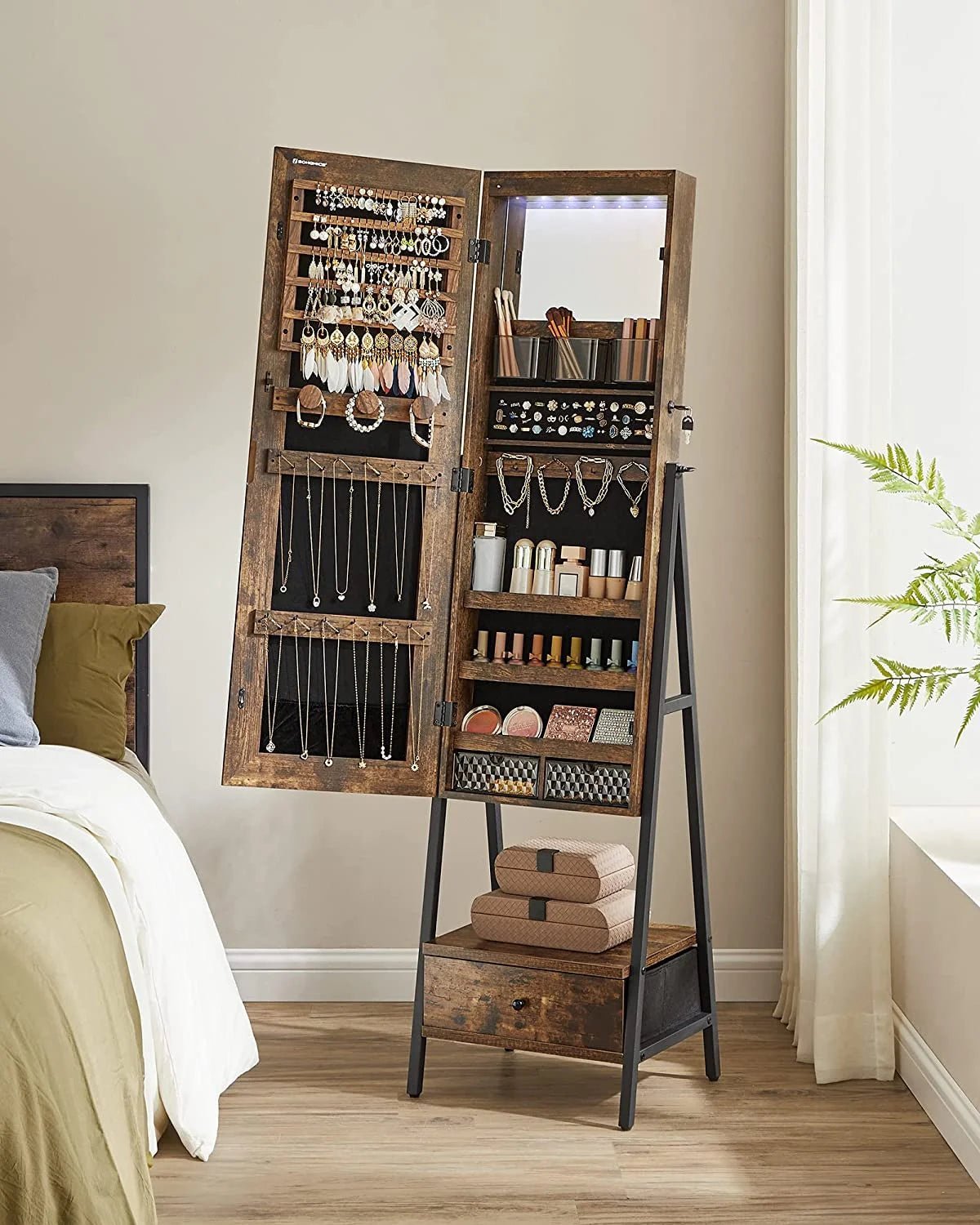 songmics led jewelry cabinet standing lockable jewelry armoire with full length mirror space saving jewelry organizer box with mirror bottom drawer and shelf gift idea rustic brown songmics led jewelry cabinet standing lockable jewelry armoire with full length mirror space saving jewelry organizer box with mirror bottom drawer and shelf gift idea rustic brown
