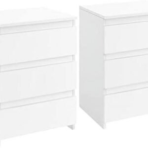 ayfdegt 2pcs 3 drawer nightstands white bedside tables with space modern bedside cabinet units with sturdy base small bedside cupboards for bedroom small space