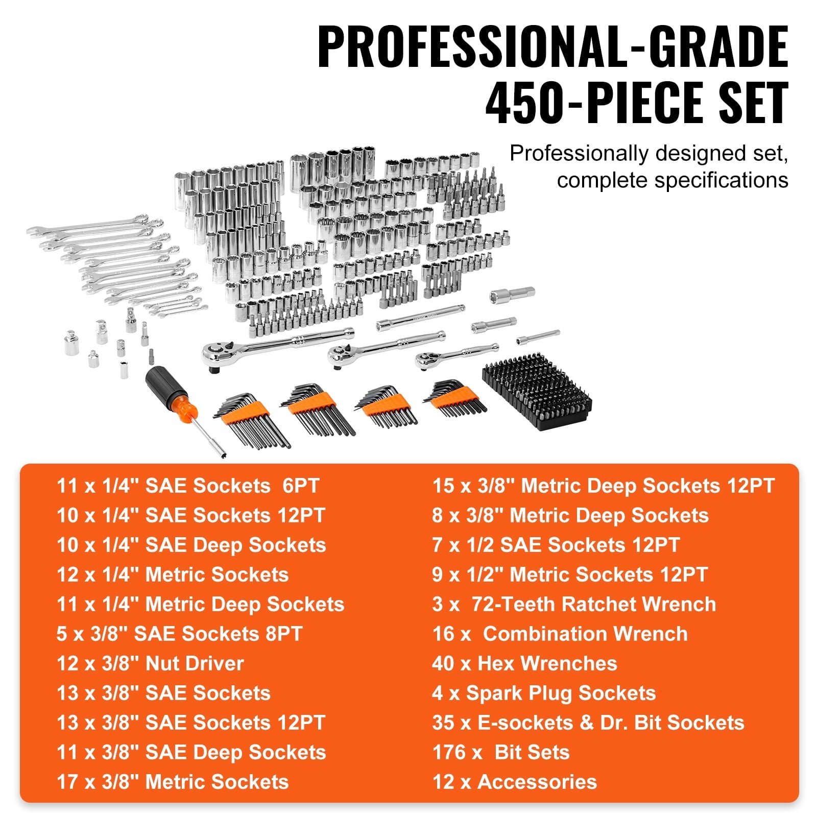 skyshalo mechanic tool socket set 1/2, 3/8 and 1/4 inch drive sae & metric size, 450 piece with tool box storage case for for home, household, garage, bike, car trunk, automotive, mechanic projects skyshalo mechanic tool socket set 1/2, 3/8 and 1/4 inch drive sae & metric size, 450 piece with tool box storage case for for home, household, garage, bike, car trunk, automotive, mechanic projects