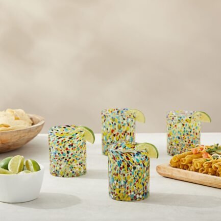 10 oz hand blown mexican drinking glasses, full confetti tumbler cups (set of 6) 10 oz hand blown mexican drinking glasses, full confetti tumbler cups (set of 6)