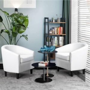 alden design leather barrel accent tub chair, set of 2, white