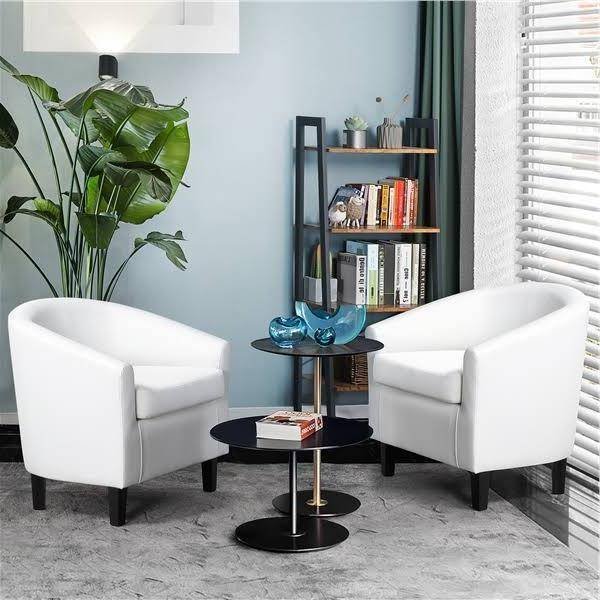 alden design leather barrel accent tub chair, set of 2, white alden design leather barrel accent tub chair, set of 2, white