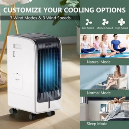 portable cooling evaporative fan with 3 speed and 8h timer function 110v (white) portable cooling evaporative fan with 3 speed and 8h timer function 110v (white)