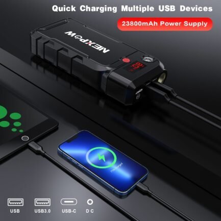 nexpow battery jump starter – 3000a peak 23800mah car jump starter (up to 9.0l gas or 8.5l diesel engine) – 12v portable battery booster with lcd display nexpow battery jump starter – 3000a peak 23800mah car jump starter (up to 9.0l gas or 8.5l diesel engine) – 12v portable battery booster with lcd display