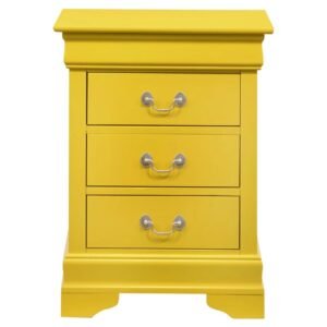 passion furniture louis philippe 3 drawer yellow nightstand (29″h x 16″w x 21″d)