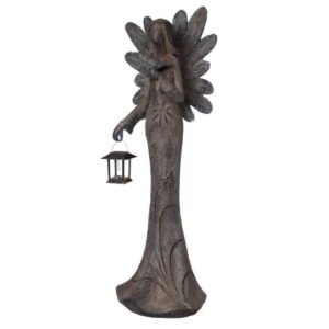 angel statue with solar lantern