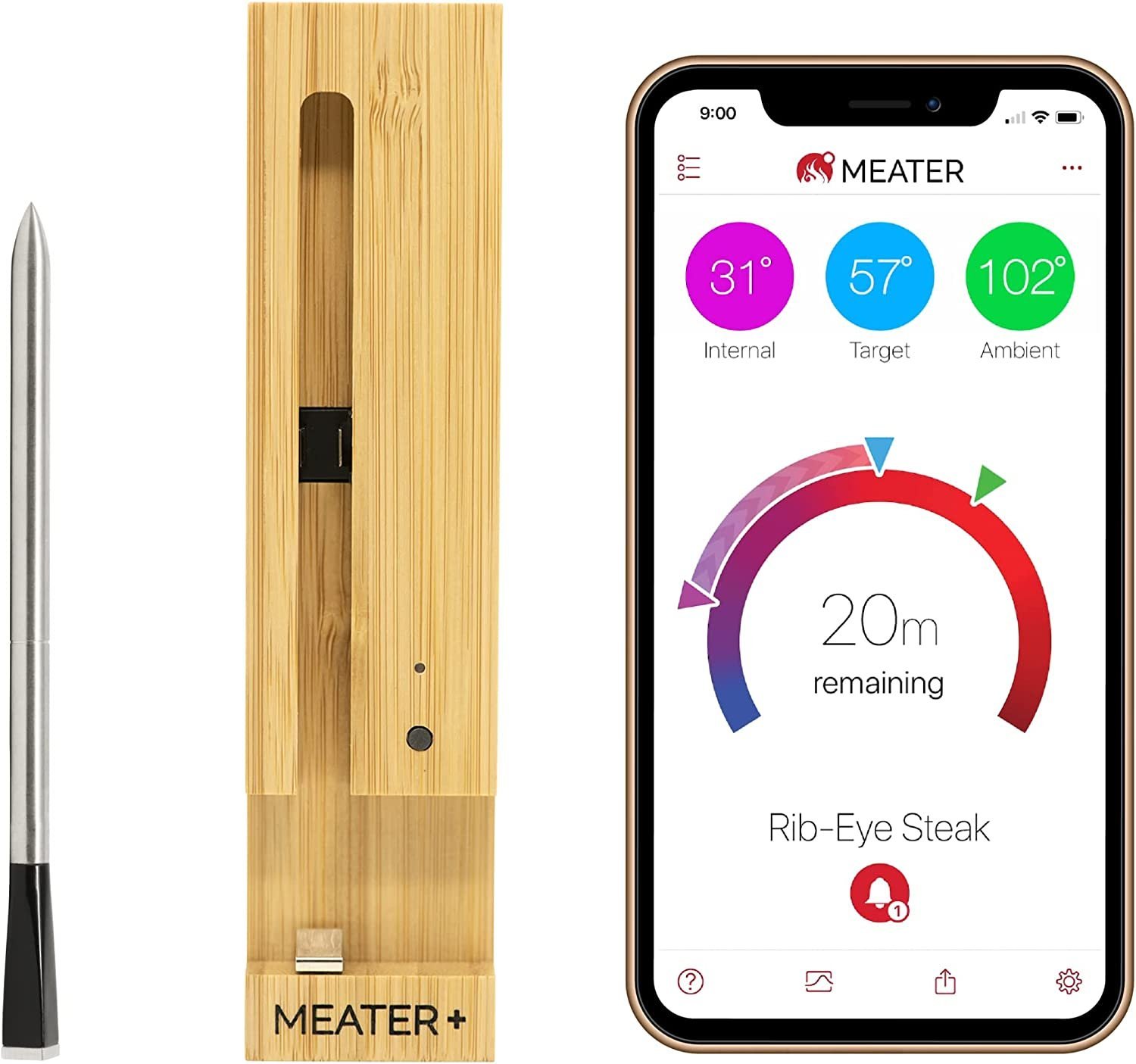 meater plus | smart meat thermometer with bluetooth | 165ft wireless range | for the oven, grill, kitchen, bbq, smoker, rotisserie meater plus | smart meat thermometer with bluetooth | 165ft wireless range | for the oven, grill, kitchen, bbq, smoker, rotisserie