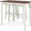 3 piece bar table set – counter height pub table w/ 2 stools, 2 wine holders, rubber wooden legs, space saving dinette table set for bar, kitchen, living room, cream white & walnut 3 piece bar table set – counter height pub table w/ 2 stools, 2 wine holders, rubber wooden legs, space saving dinette table set for bar, kitchen, living room, cream white & walnut