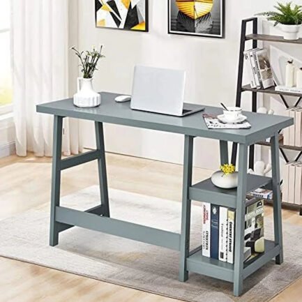 aefrghs computer desk with shelves modern trestle desk home office desk with space saving study writing desk desk for bedroom aefrghs computer desk with shelves modern trestle desk home office desk with space saving study writing desk desk for bedroom